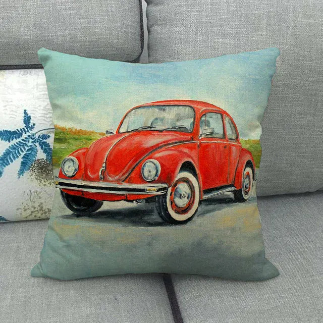 Housse de Coussin Décorative Motif VW Coccinelle Rouge Rétro - 5 / 40x40cm