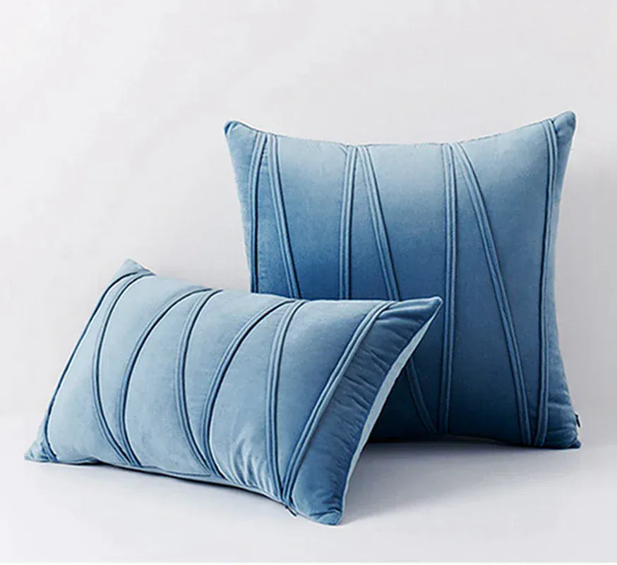 Housse de Coussin en Velours à Ligne Bleu - Bleu / 30x50cm 1pcs cover