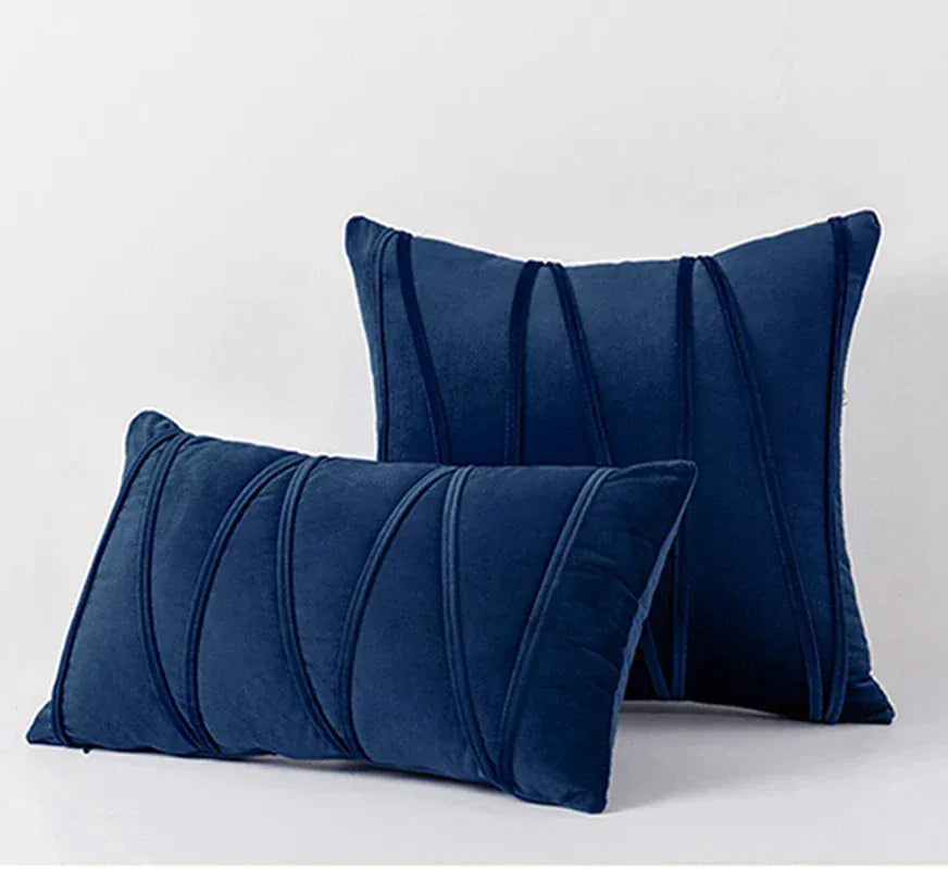 Housse de Coussin en Velours à Ligne Bleu Marine - Bleu / 30x50cm 1pcs cover