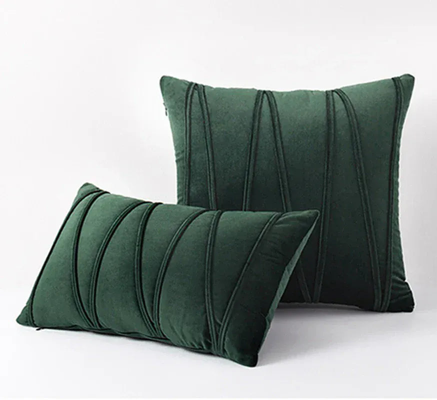 Housse de Coussin en Velours à Ligne Vert Foncé - Vert / 30x50cm 1pcs cover