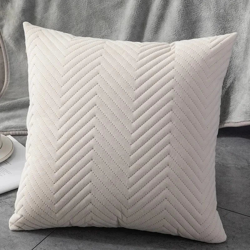 Housse de Coussin en Velours à Vague Blanc - Blanc / Single-sided