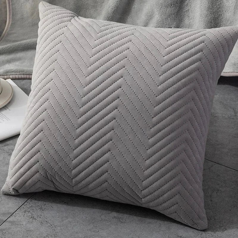 Housse de Coussin en Velours à Vague Gris Clair - Gris / Single-sided