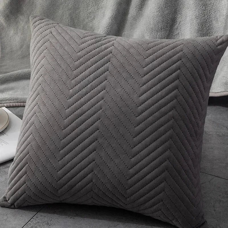 Housse de Coussin en Velours à Vague Gris - Gris / Single-sided