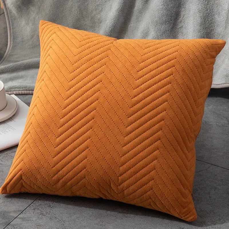 Housse de Coussin en Velours à Vague Jaune Orange - Jaune / Single-sided