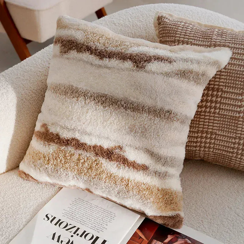 Housse de Coussin Luxe Léger en Peluche à Bande - Couleur 8 / (45x45cm)