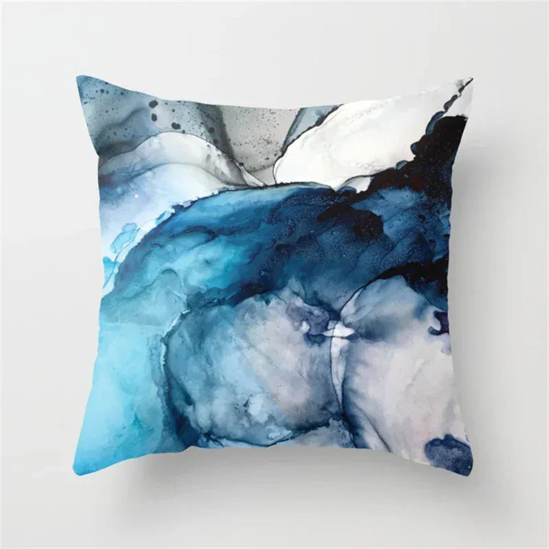 Housse de Coussin Motif Aquarelle Abstraite Bleu - 33 / 40x40cm