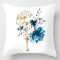 Housse de Coussin Motif Clé Ancienne Dorée et Fleurs - 24 / 40x40cm