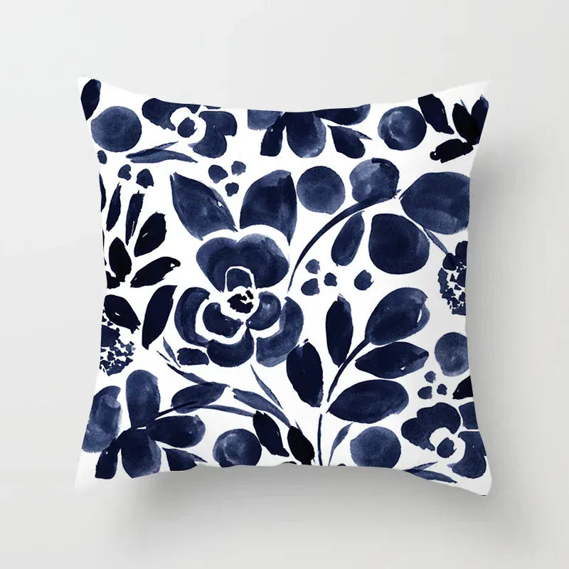 Housse de Coussin Motif Fleur Bleu - 37 / 40x40cm
