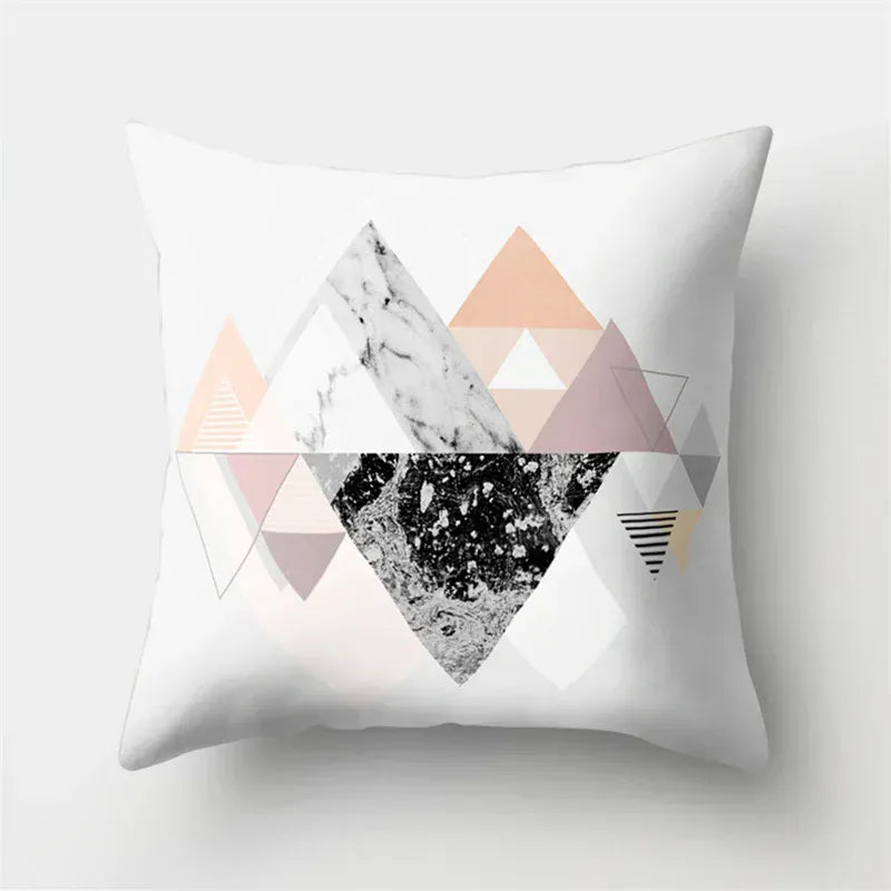 Housse de Coussin Motif Géométrique Triangles Marbre - 4 / 40x40cm