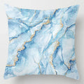 Housse de Coussin Motif Marbre Bleu Clair et Veines Dorées - 26 / 40x40cm