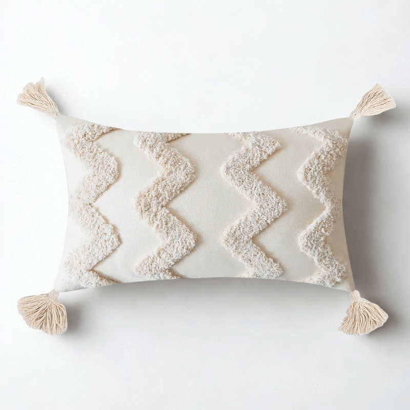 Housse de Coussin Rectangle Touffeté à Pompons Motif Vague Verticale - Default Title / G-30X50CM