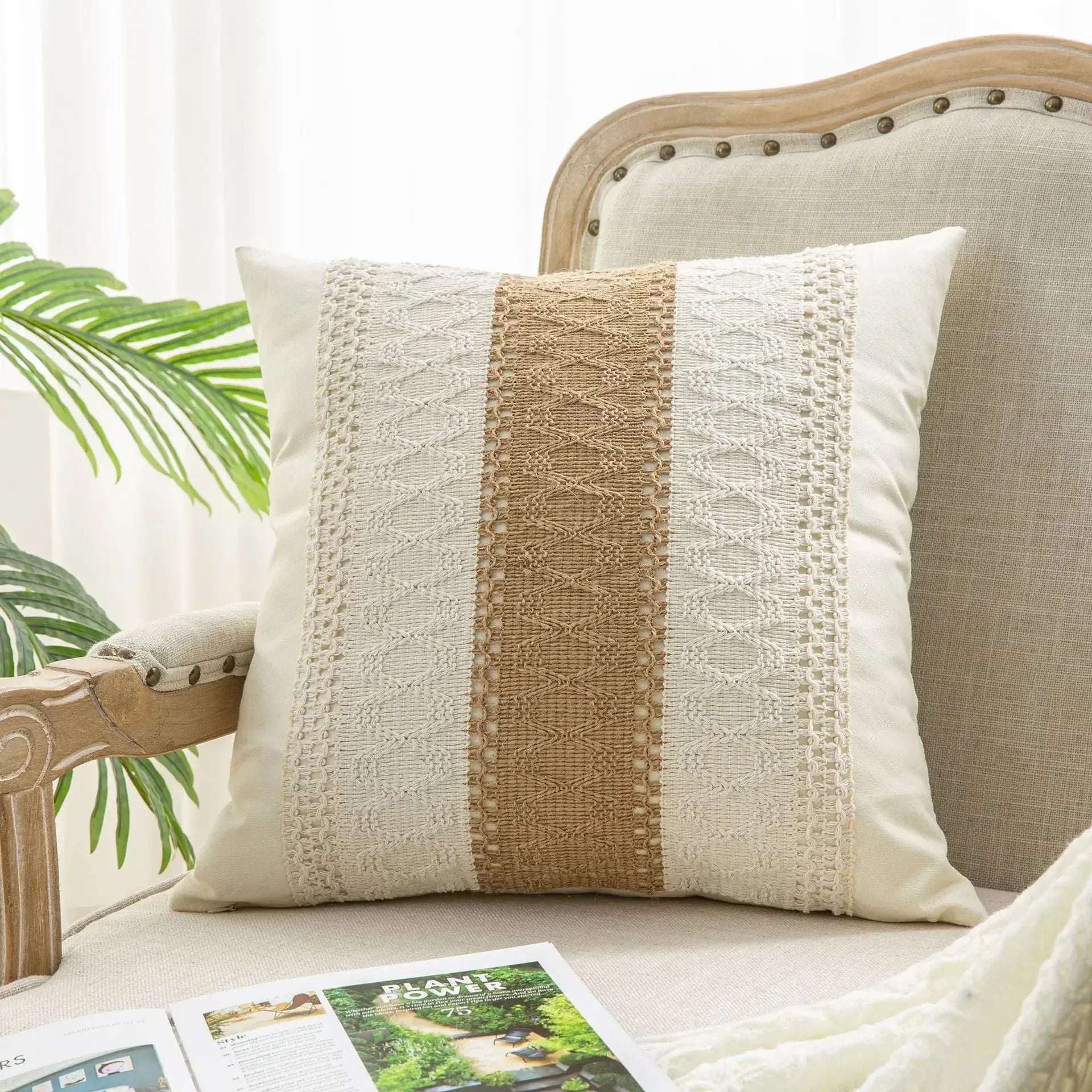 Housse de Coussin Texture Rayée Tissée avec Bande - A / 450mm*450mm