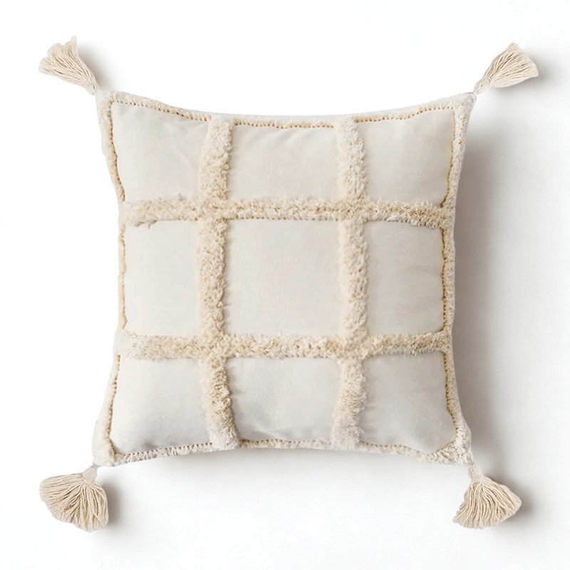Housse de Coussin Touffeté à Pompons Motif en Carré - Default Title / D-45X45CM