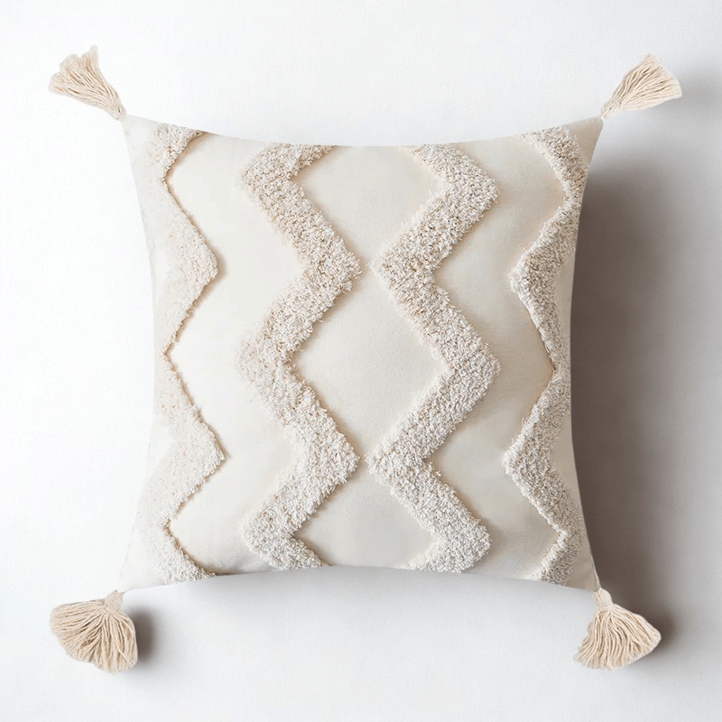 Housse de Coussin Touffeté à Pompons Motif Vague Verticale - Default Title / G-45X45CM