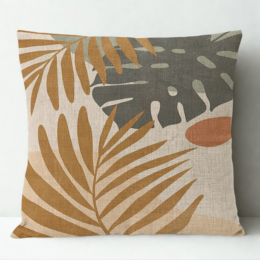 Housses de Coussin en Lin Motif Feuille Orange - 19 / 35x35cm