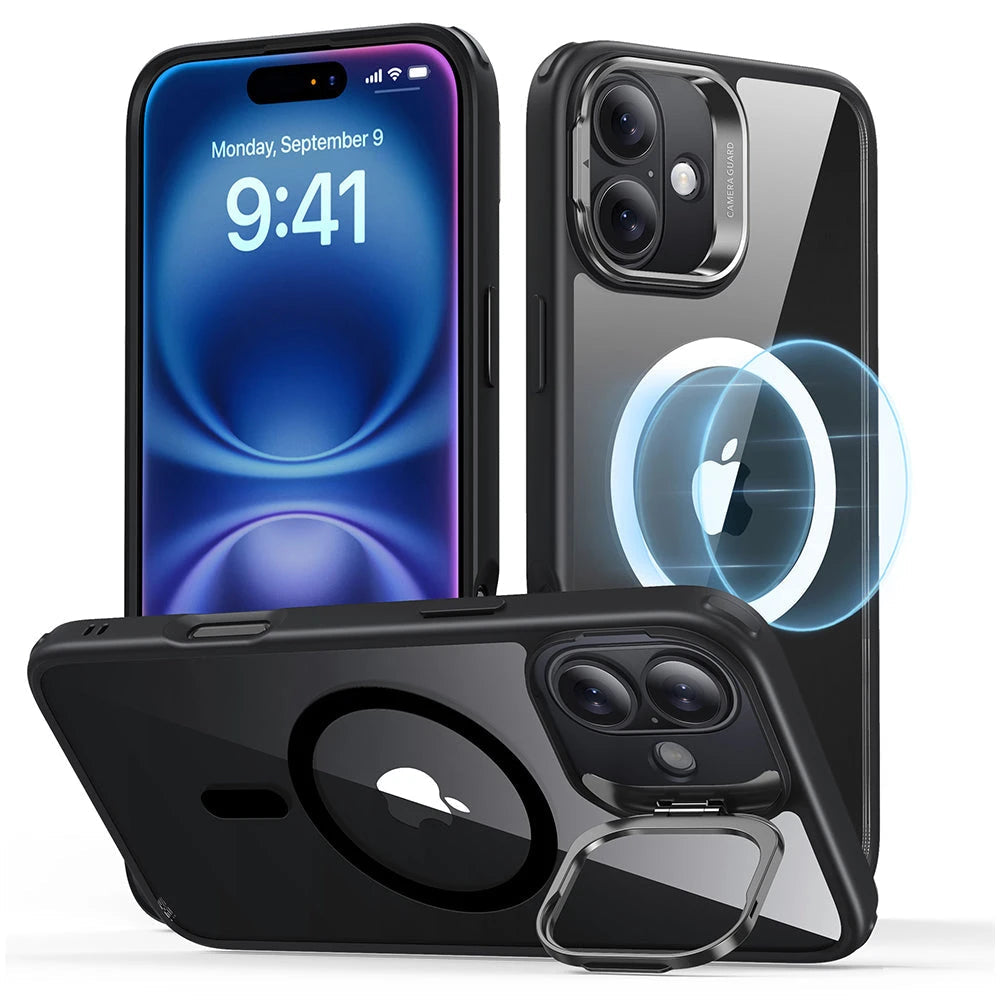 iPhone 16 Plus Classic Hybrid Case with Stash Stand (HaloLock) - Clear Black - Clear Black