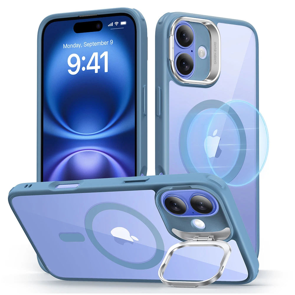 iPhone 16 Plus Classic Hybrid Case with Stash Stand (HaloLock) - Clear Blue - Clear Blue