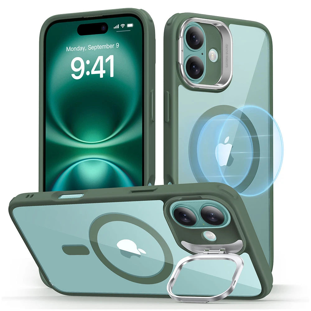 iPhone 16 Plus Classic Hybrid Case with Stash Stand (HaloLock) - Clear Green - Clear Green