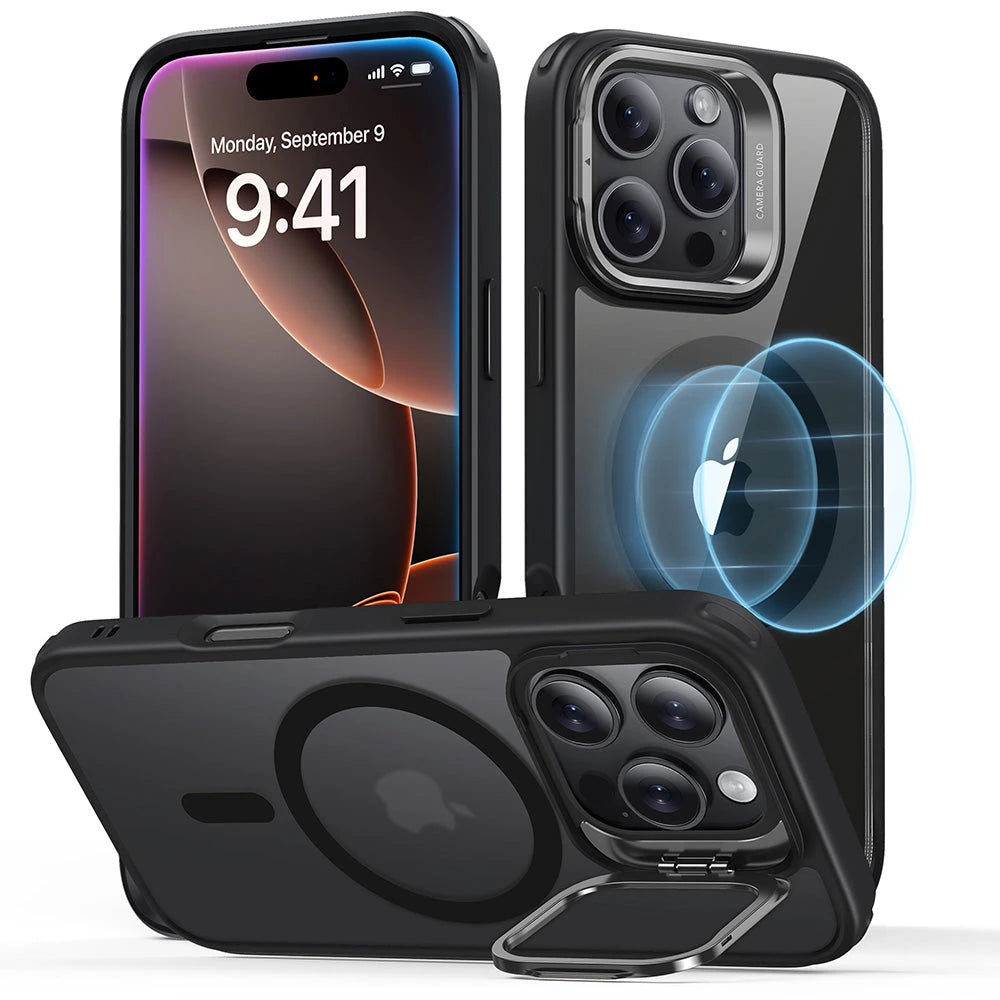 iPhone 16 Pro Classic Hybrid Case with Stash Stand (HaloLock) - Clear Black - Clear Black