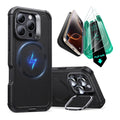 iPhone 16 Pro Cyber Tough Case with Stash Stand Protection Bundle - Black - Black
