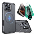 iPhone 16 Pro Cyber Tough Case with Stash Stand Protection Bundle - Gray - Gray