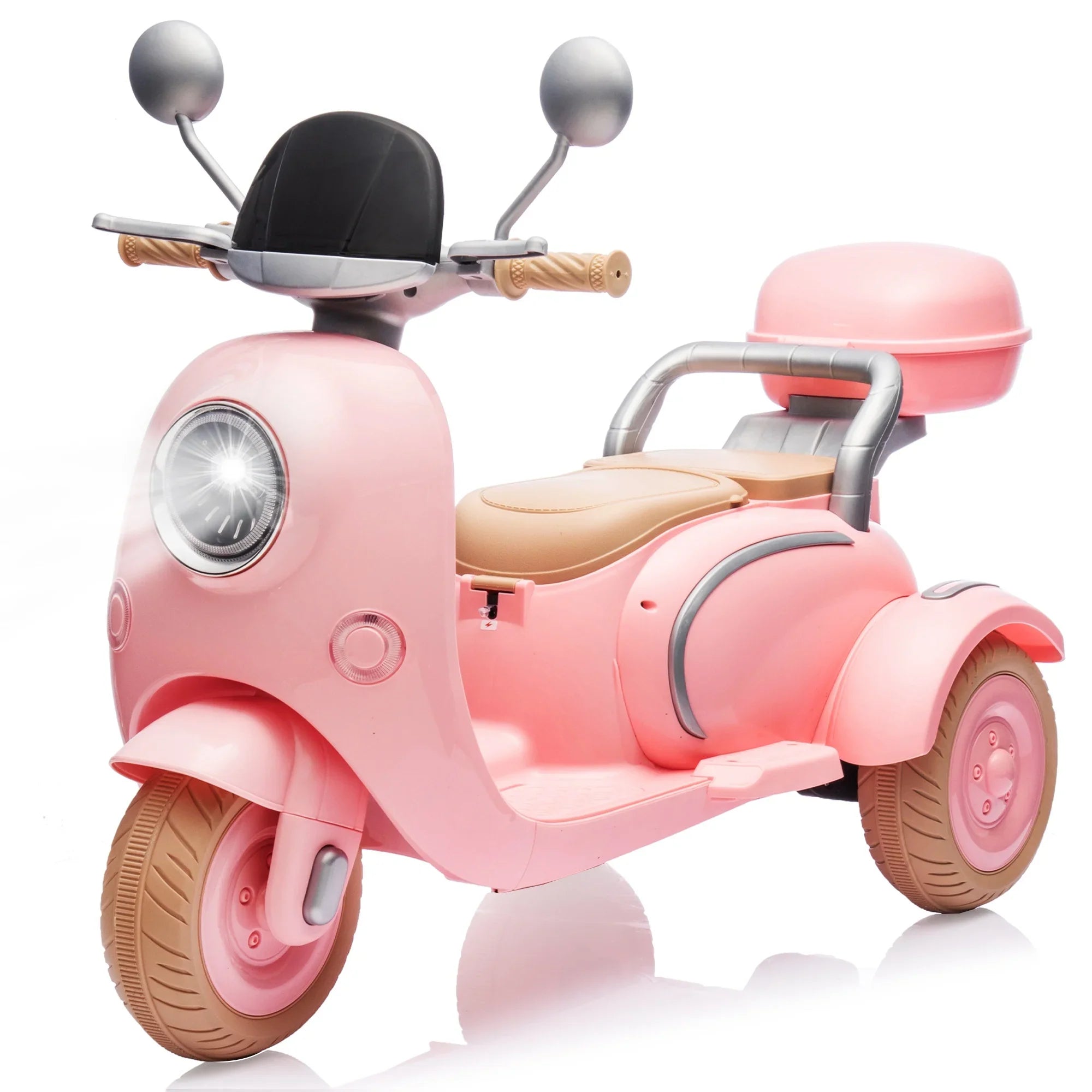iYofe 12V Electric Motorcycle for Kids, 2 Seater Battery Power Ride on Toys with Slow Start, LED, Music, USB, 3 Wheel Electric Motorcycle for - Pink