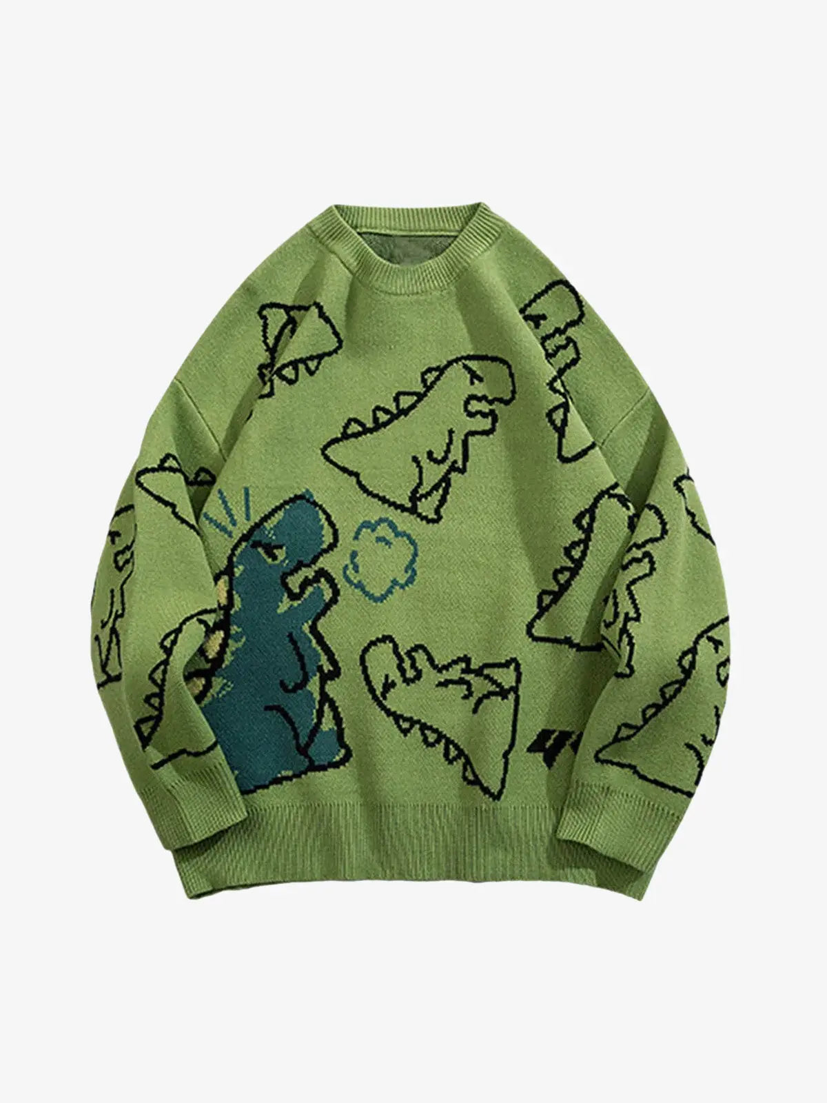 Thesupermade Cartoon Dinosaur Printed Sweater - 1004 - Green / 2XL