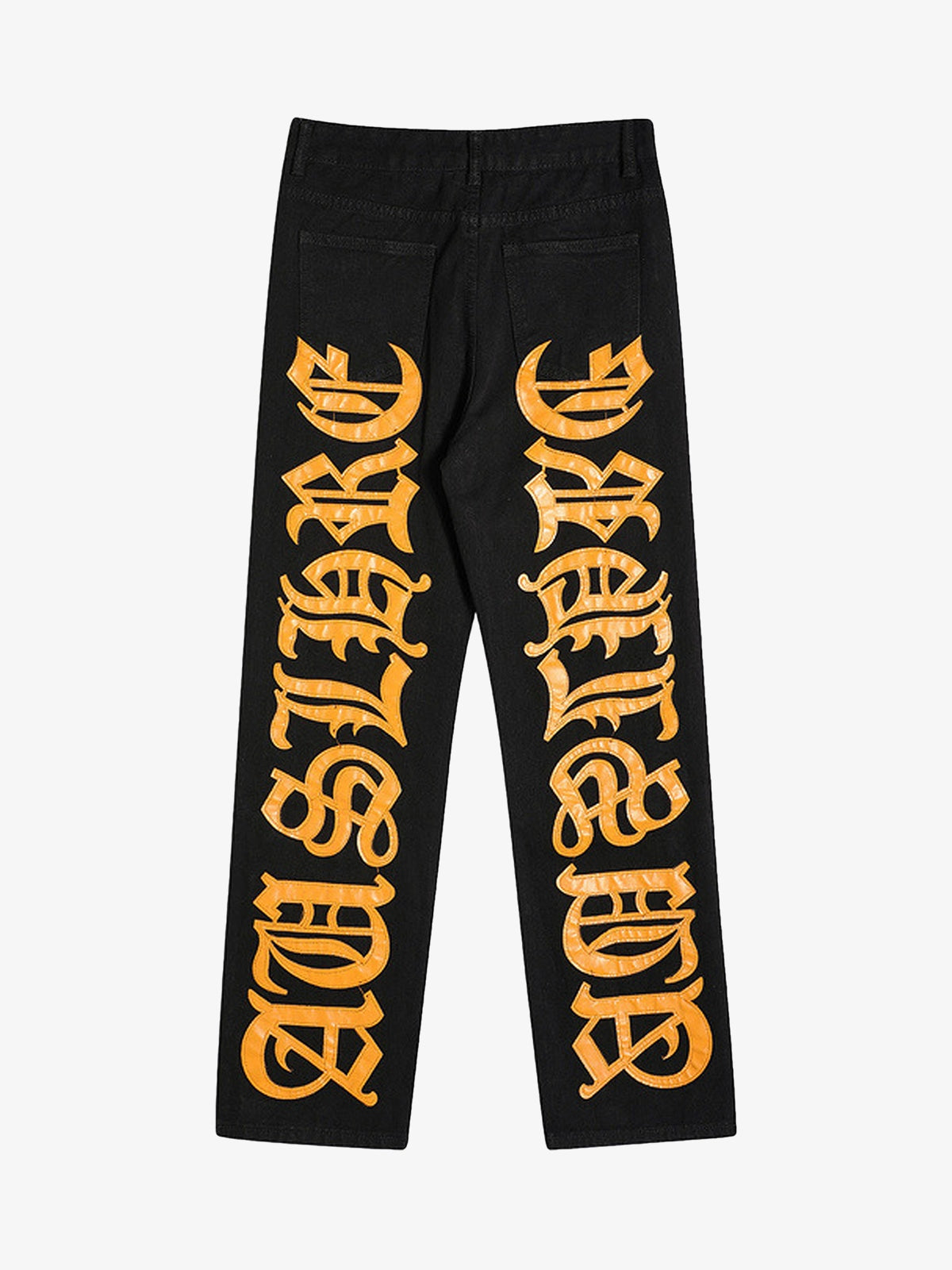 Thesupermade Burning Text Embroidered Letters Jeans -1478 - Black / S