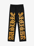 Thesupermade Burning Text Embroidered Letters Jeans -1478 - Black / XL