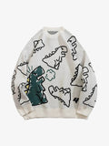 Thesupermade Cartoon Dinosaur Printed Sweater - 1004 - White / XL