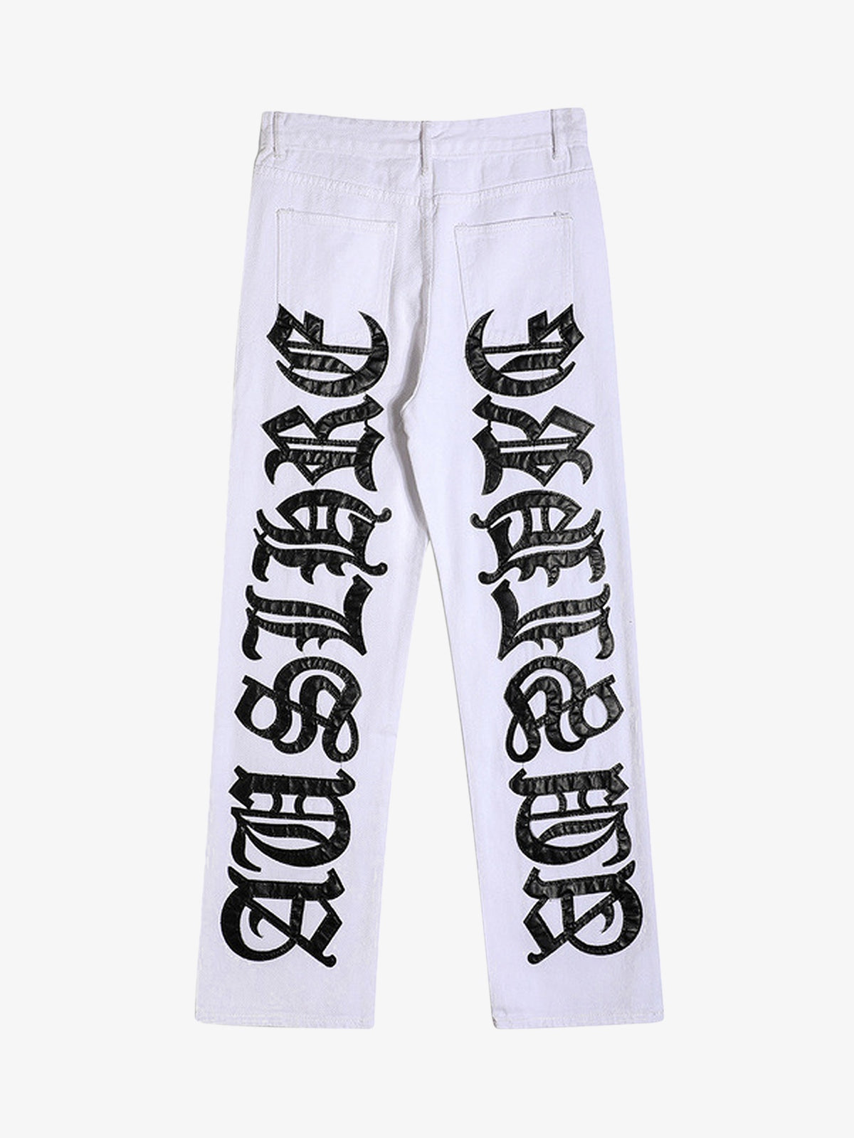 Thesupermade Burning Text Embroidered Letters Jeans -1478 - White / M
