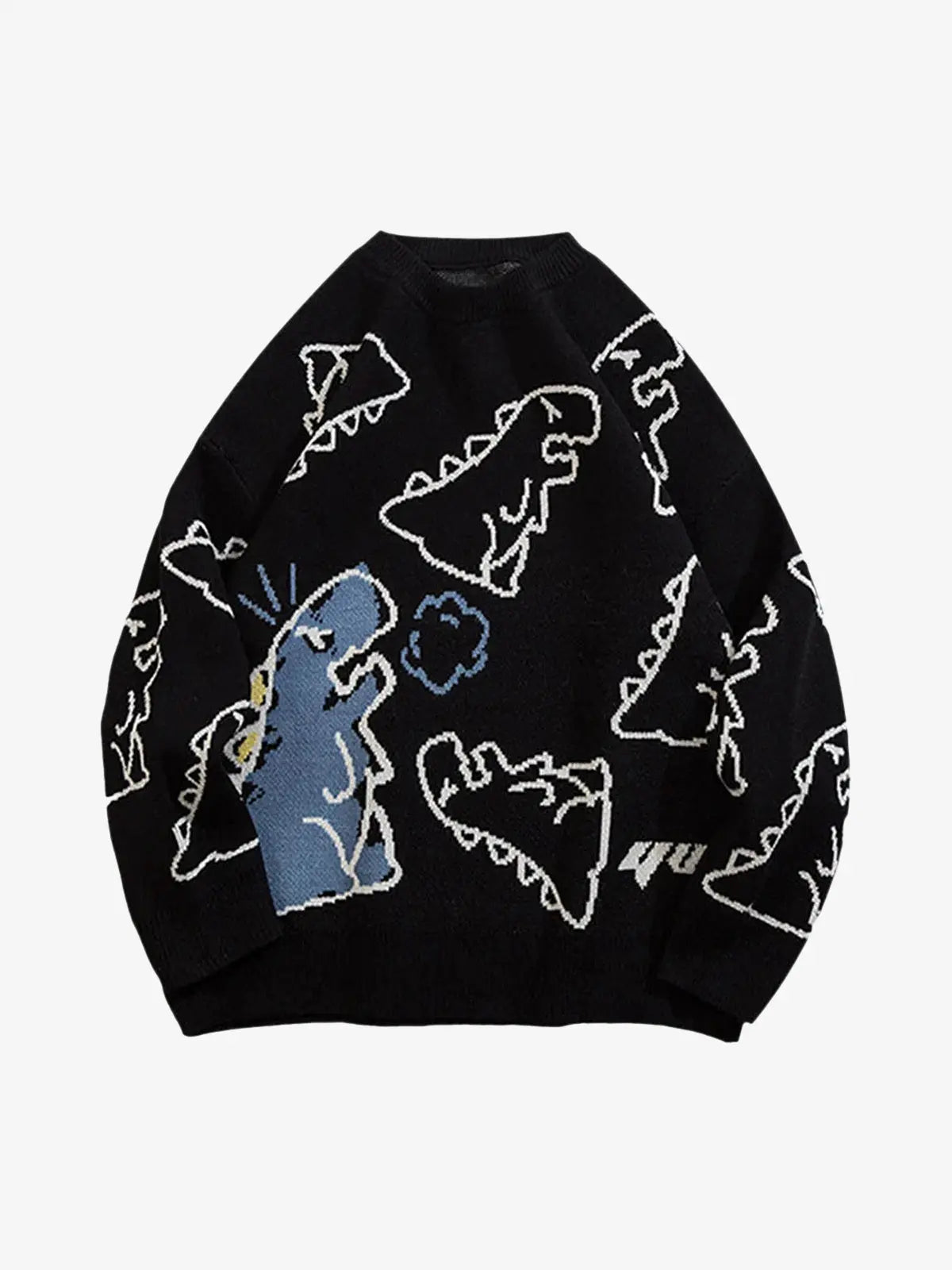 Thesupermade Cartoon Dinosaur Printed Sweater - 1004 - Black / M