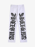 Thesupermade Burning Text Embroidered Letters Jeans -1478 - White / 2XL