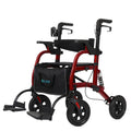 HFK-9294-2 All-Terrain 2-in-1 Shock-Absorbing Rollator Walker 10” Wheels - Red