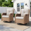 Wicker Swivel Glider Chairs Set of 2 – 360°, 5" Cushions, 300 LB, NTC Series - Yellow Wicker / Beige Cushion