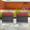 2 Pieces Patio Wicker Ottoman Set, Side Table Use, NTC Series - Brown Wicker / Red Cushion