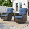 Wicker Swivel Glider Chairs Set of 2 – 360°, 5" Cushions, 300 LB, NTC Series - Brown Wicker / Blue Cushion