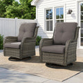Wicker Swivel Glider Chairs Set of 2 – 360°, 5" Cushions, 300 LB, NTC Series - Mixed Grey Wicker / Grey Cushion