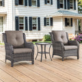 3 Piece Outdoor Furniture Set Patio Chairs with Side Table, NTC Series - Mixed Grey Wicker / Grey Cushion