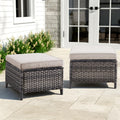 2 Pieces Patio Wicker Ottoman Set, Side Table Use, NTC Series - Mixed Grey Wicker / Beige Cushion