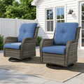 Wicker Swivel Glider Chairs Set of 2 – 360°, 5" Cushions, 300 LB, NTC Series - Mixed Grey Wicker / Blue Cushion