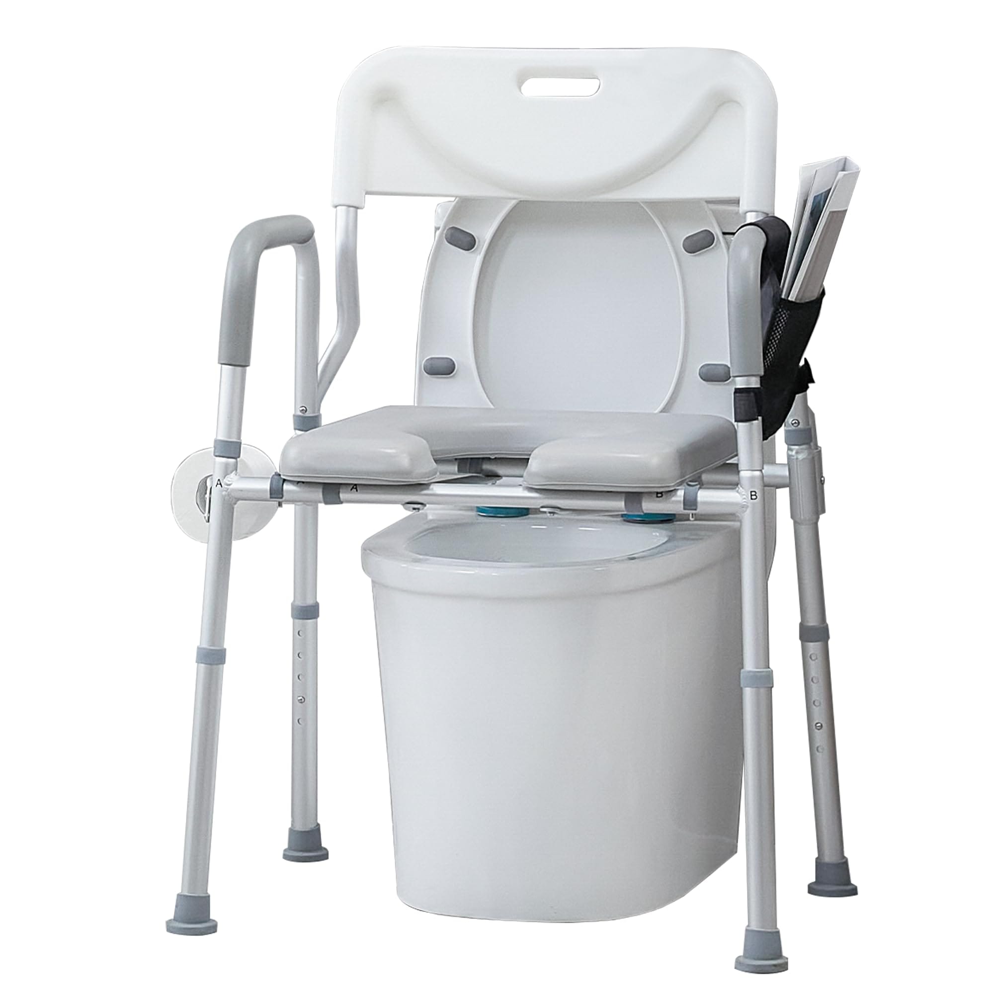 HFK-3367KD-3 4-in-1 Height-Adjustable Raised Toilet Seat with Soft Padded Seat