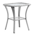 Square Outdoor Wicker Side Table, Glass Top & Storage Shelf, NTC Series - Light Grey Wicker