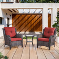 3 Piece Outdoor Furniture Set Patio Chairs with Side Table, NTC Series - Brown Wicker / Red Cushion