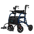 HFK-9294-2 All-Terrain 2-in-1 Shock-Absorbing Rollator Walker 10” Wheels - Blue