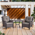 3 Piece Outdoor Furniture Set Patio Chairs with Side Table, NTC Series - Brown Wicker / Grey Cushion