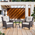 3 Piece Outdoor Furniture Set Patio Chairs with Side Table, NTC Series - Brown Wicker / Beige Cushion
