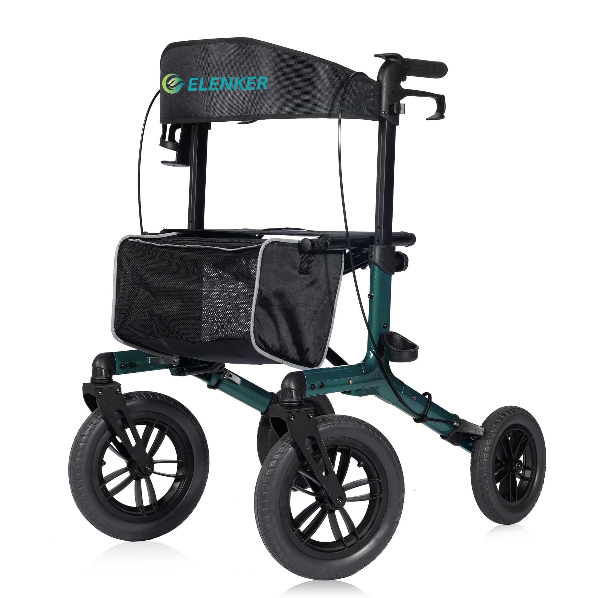 KLD-9212 All Terrain Dual-Brake Rollator Walker 12" Wheels - Green