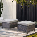 2 Pieces Patio Wicker Ottoman Set, Side Table Use, NTC Series - Brown Wicker / Grey Cushion