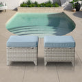 2 Pieces Patio Wicker Ottoman Set, Side Table Use, NTC Series - Light Grey Wicker / Baby Blue Cushion